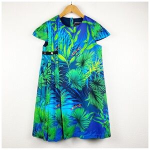 Young Versace Blue/Green‎ Leaf Dress - Medium